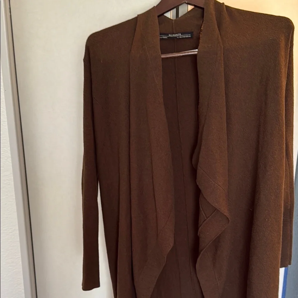 Allsaints wool/ cashmere Brown Open Front Cardigan Sweater sz 0